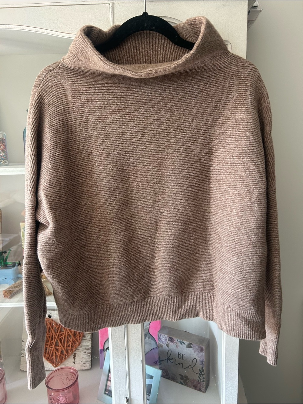 Monk & Lou (plenty brand) Women's Taupe Relaxed Funnel crop Neck Sweater